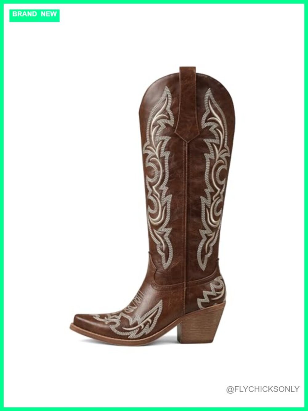 Western Cowboy Boots Knee High Embroidered Pointed Toe Chunky Heel